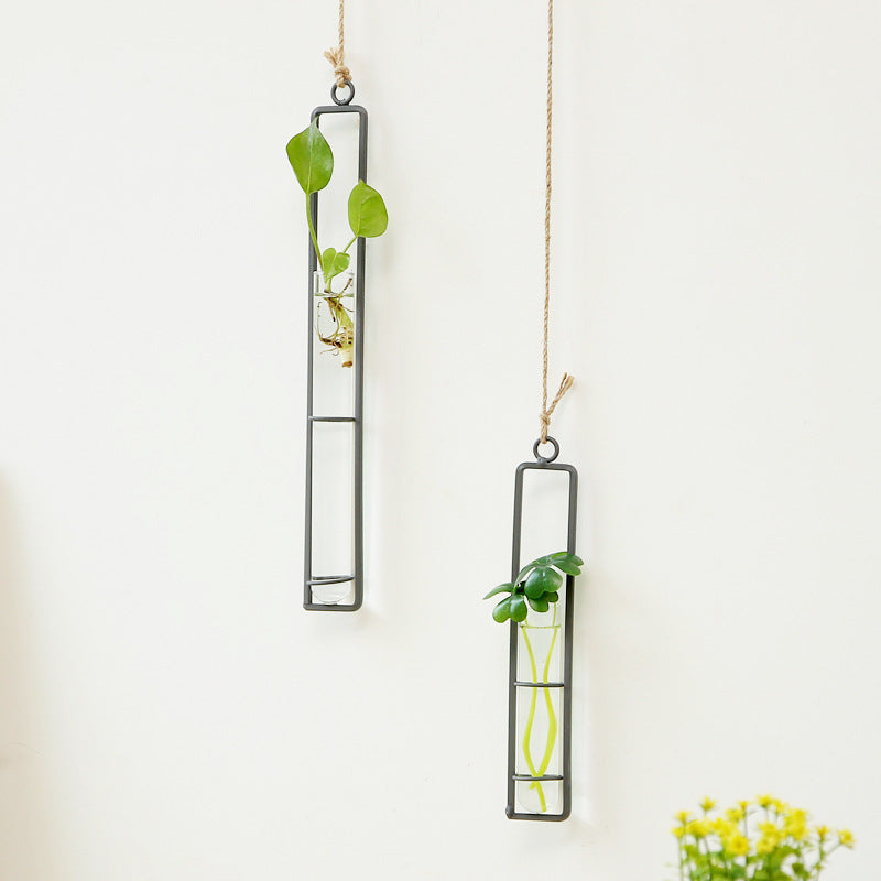 Rustic Hanging Glass Planter with Metal Frame