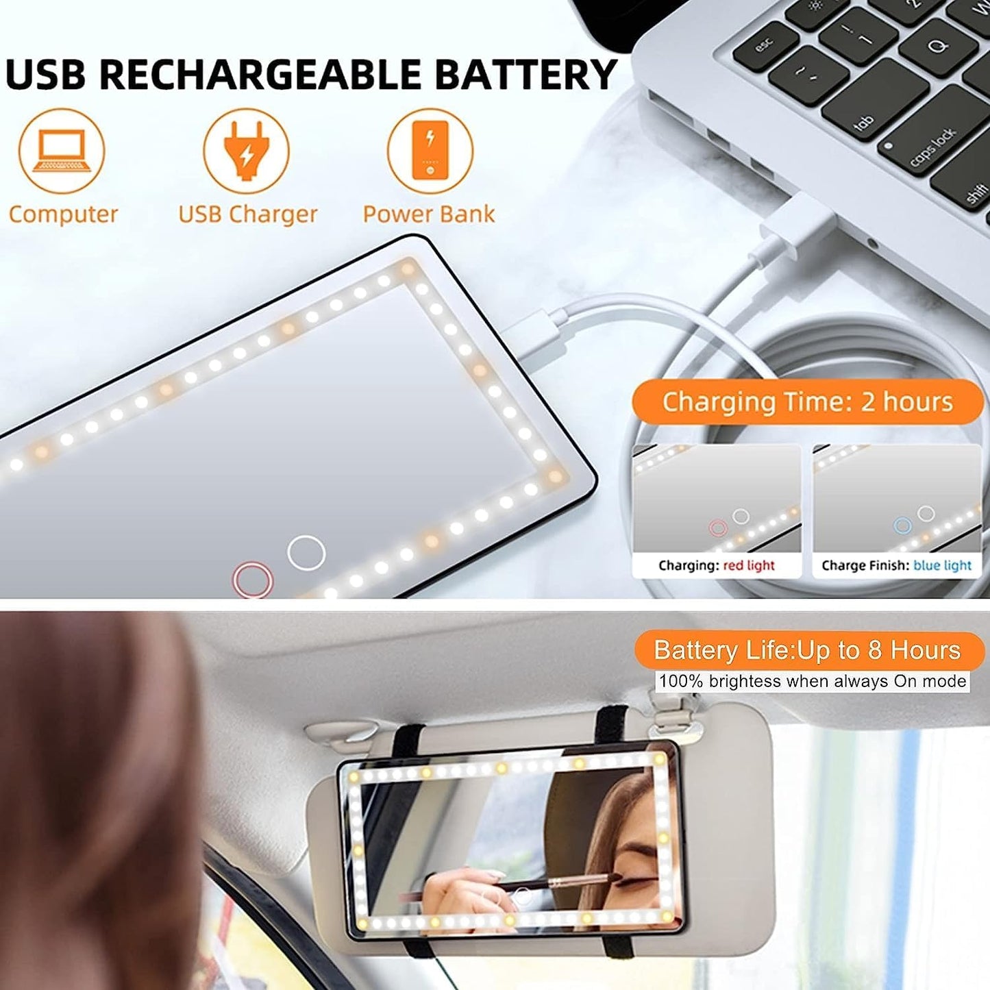 LED Car Vanity Mirror with Touch Control