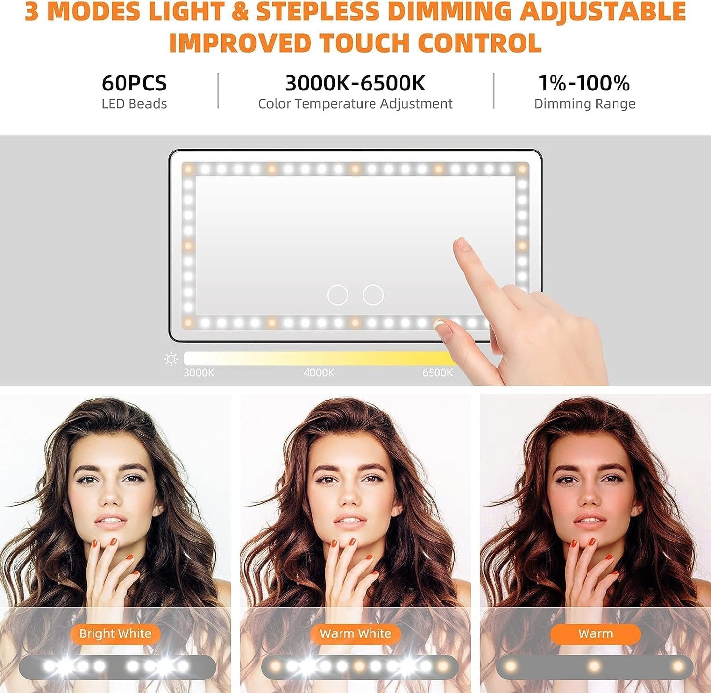 LED Car Vanity Mirror with Touch Control