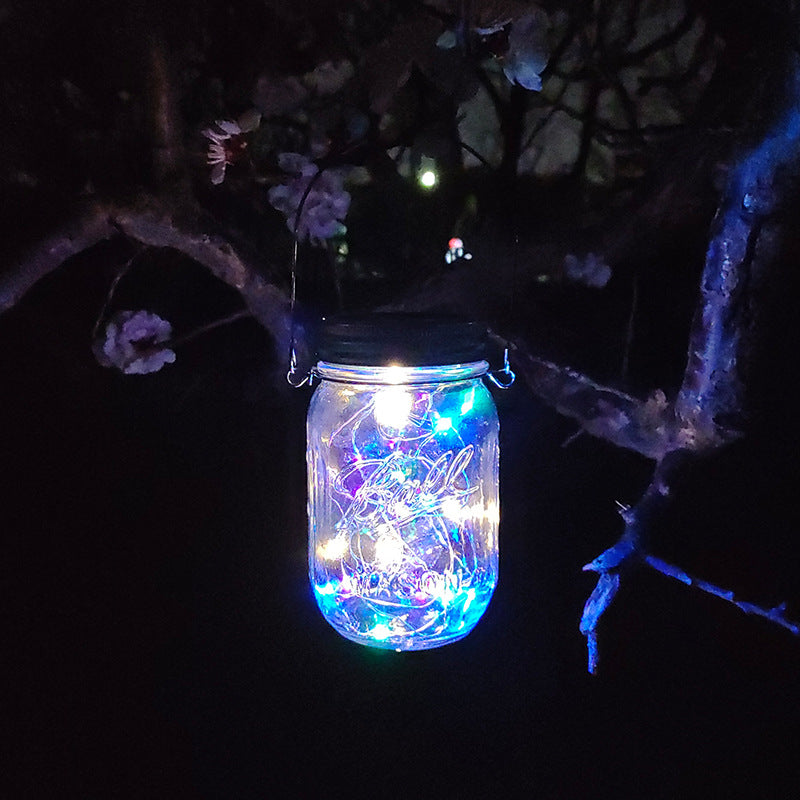 Cracked Glass Mason Jar Hanging Solar Outdoor Light