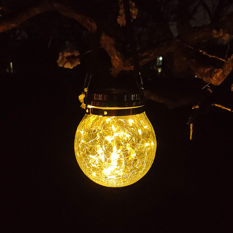 Cracked Glass Mason Jar Hanging Solar Outdoor Light