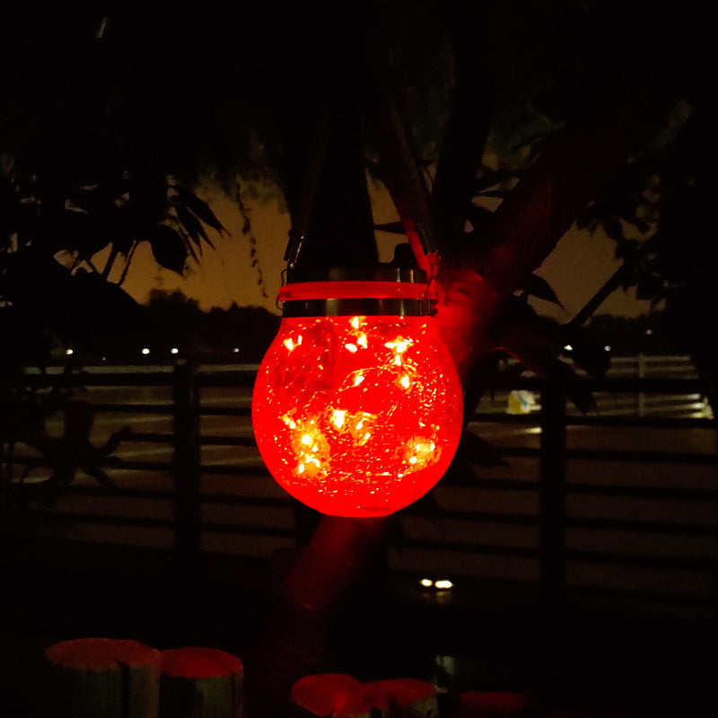 Cracked Glass Mason Jar Hanging Solar Outdoor Light