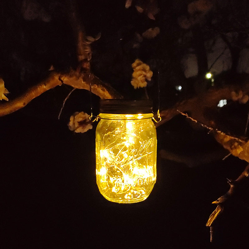 Cracked Glass Mason Jar Hanging Solar Outdoor Light