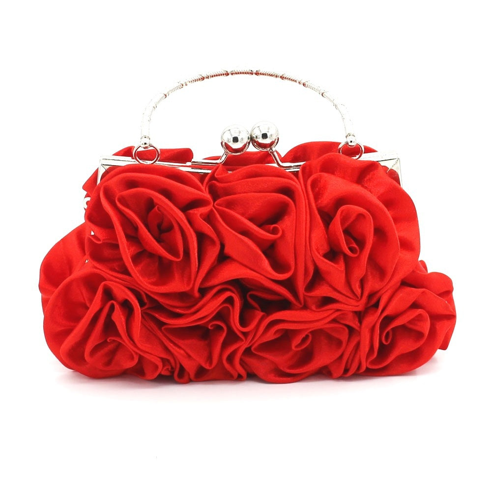 Elegant Floral Embroidered Satin Clutch Bag