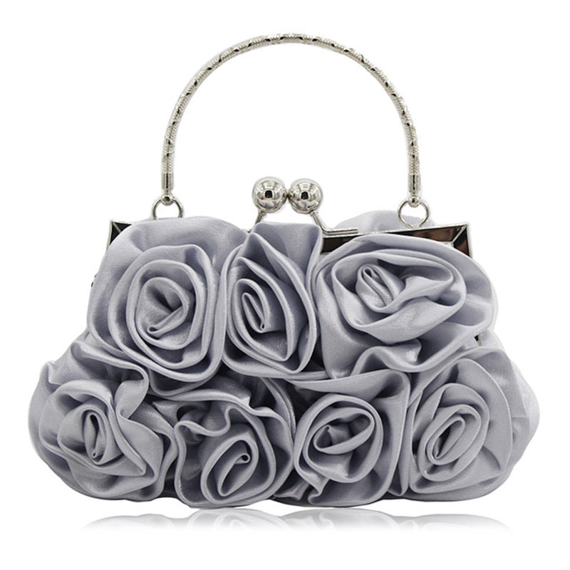 Elegant Floral Embroidered Satin Clutch Bag