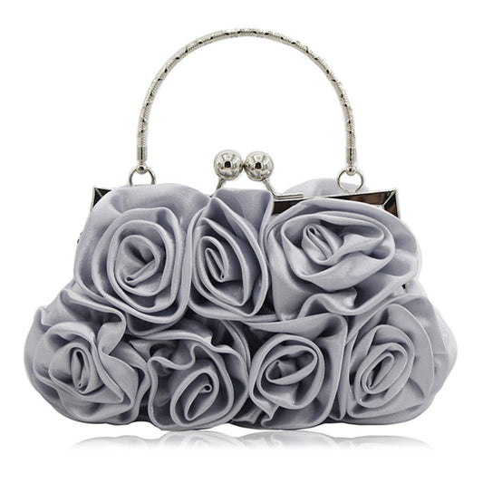 Elegant Floral Embroidered Satin Clutch Bag