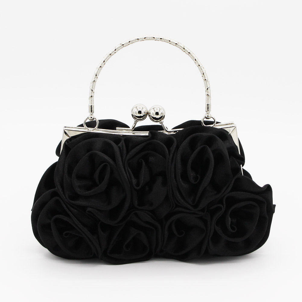 Elegant Floral Embroidered Satin Clutch Bag