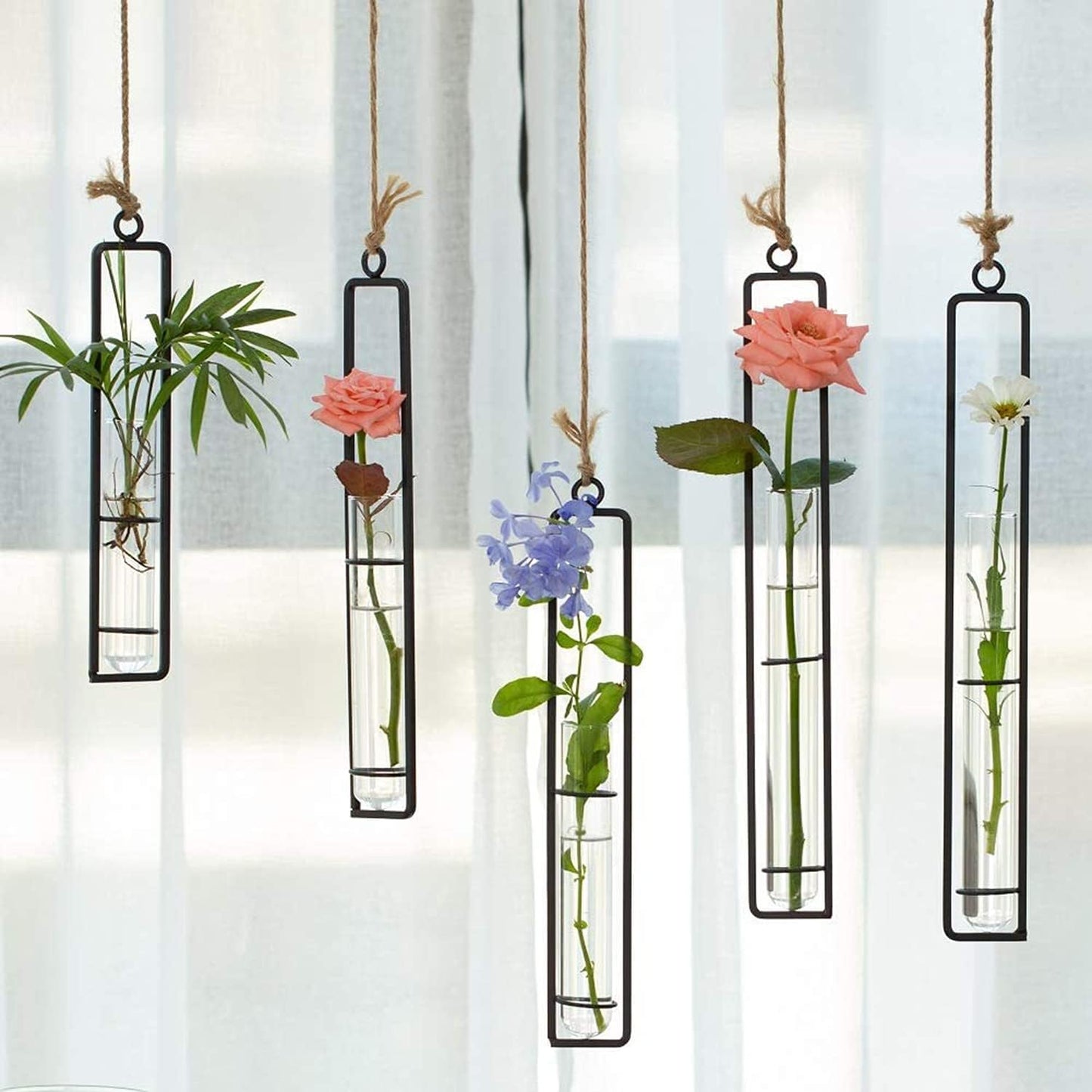 Rustic Hanging Glass Planter with Metal Frame