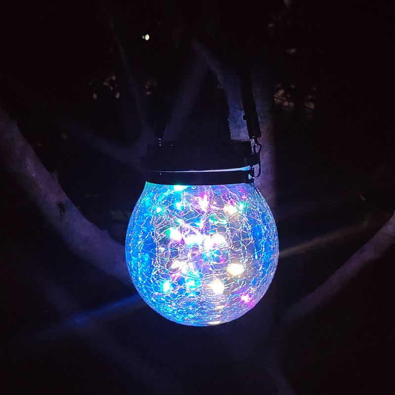 Cracked Glass Mason Jar Hanging Solar Outdoor Light