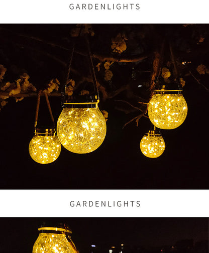Cracked Glass Mason Jar Hanging Solar Outdoor Light