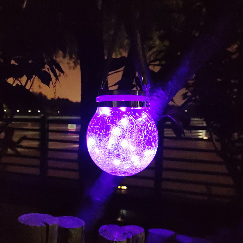Cracked Glass Mason Jar Hanging Solar Outdoor Light