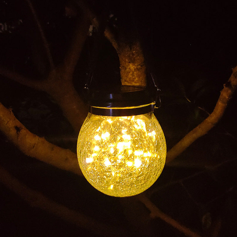 Cracked Glass Mason Jar Hanging Solar Outdoor Light