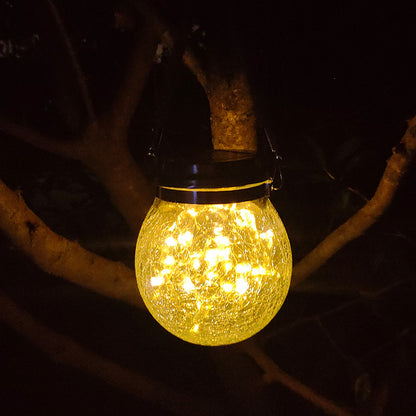 Cracked Glass Mason Jar Hanging Solar Outdoor Light