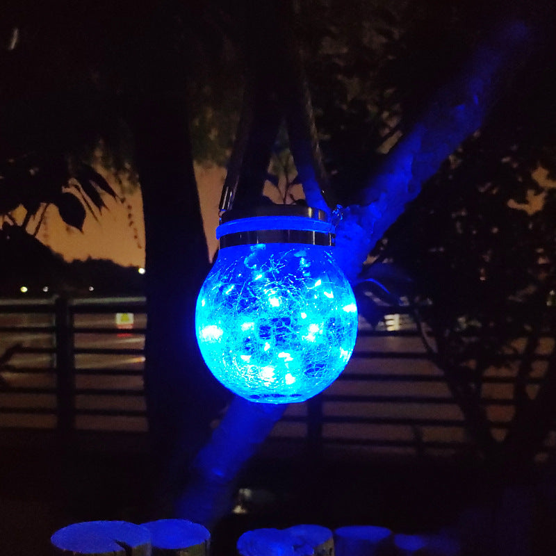 Cracked Glass Mason Jar Hanging Solar Outdoor Light