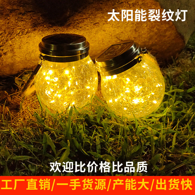 Cracked Glass Mason Jar Hanging Solar Outdoor Light