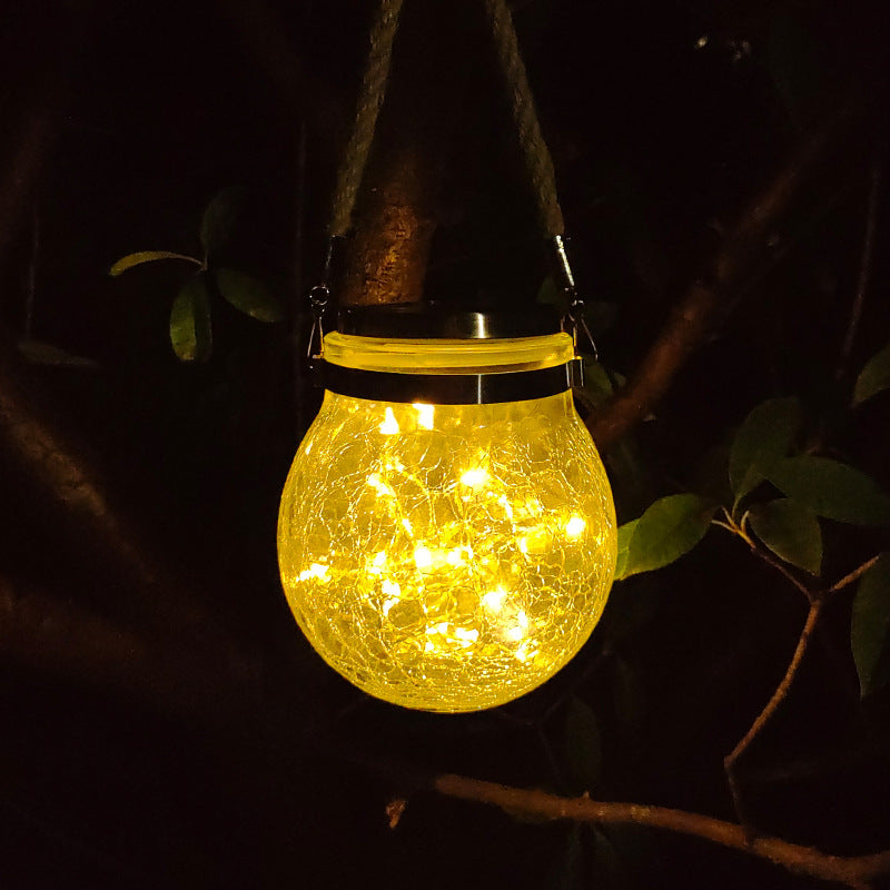 Cracked Glass Mason Jar Hanging Solar Outdoor Light