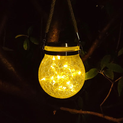 Cracked Glass Mason Jar Hanging Solar Outdoor Light