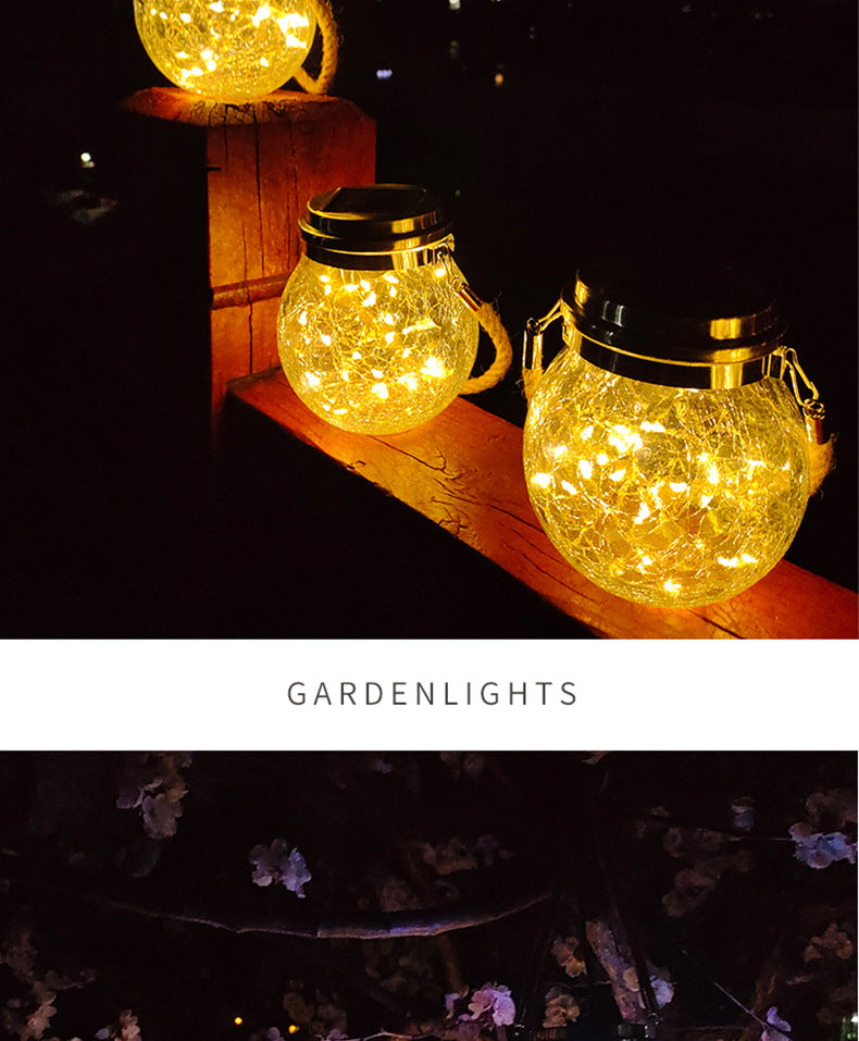 Cracked Glass Mason Jar Hanging Solar Outdoor Light