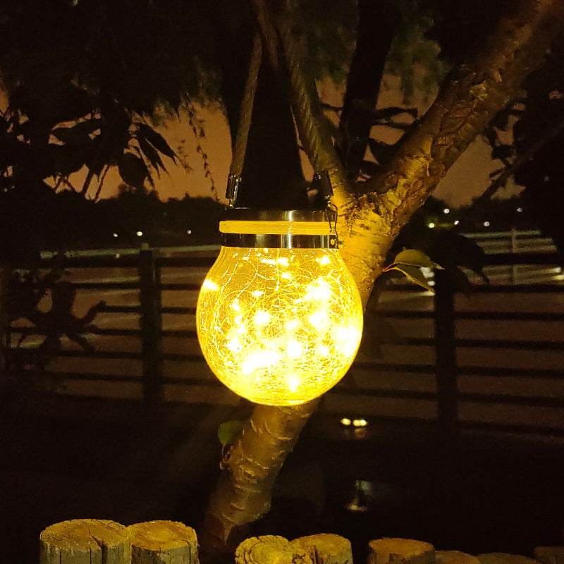 Cracked Glass Mason Jar Hanging Solar Outdoor Light