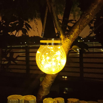 Cracked Glass Mason Jar Hanging Solar Outdoor Light