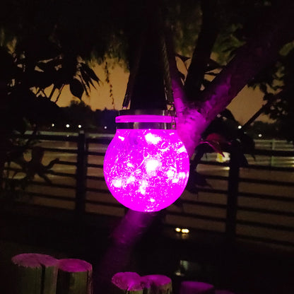 Cracked Glass Mason Jar Hanging Solar Outdoor Light