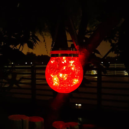 Cracked Glass Mason Jar Hanging Solar Outdoor Light