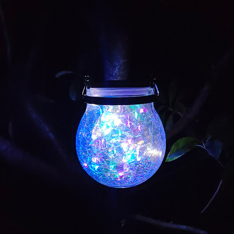 Cracked Glass Mason Jar Hanging Solar Outdoor Light