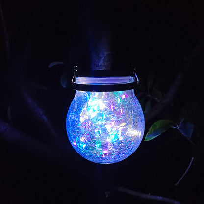 Cracked Glass Mason Jar Hanging Solar Outdoor Light