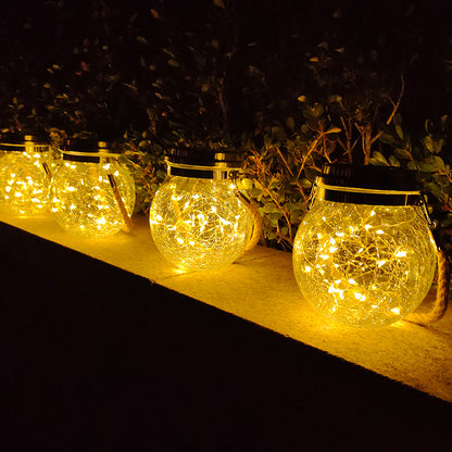Cracked Glass Mason Jar Hanging Solar Outdoor Light
