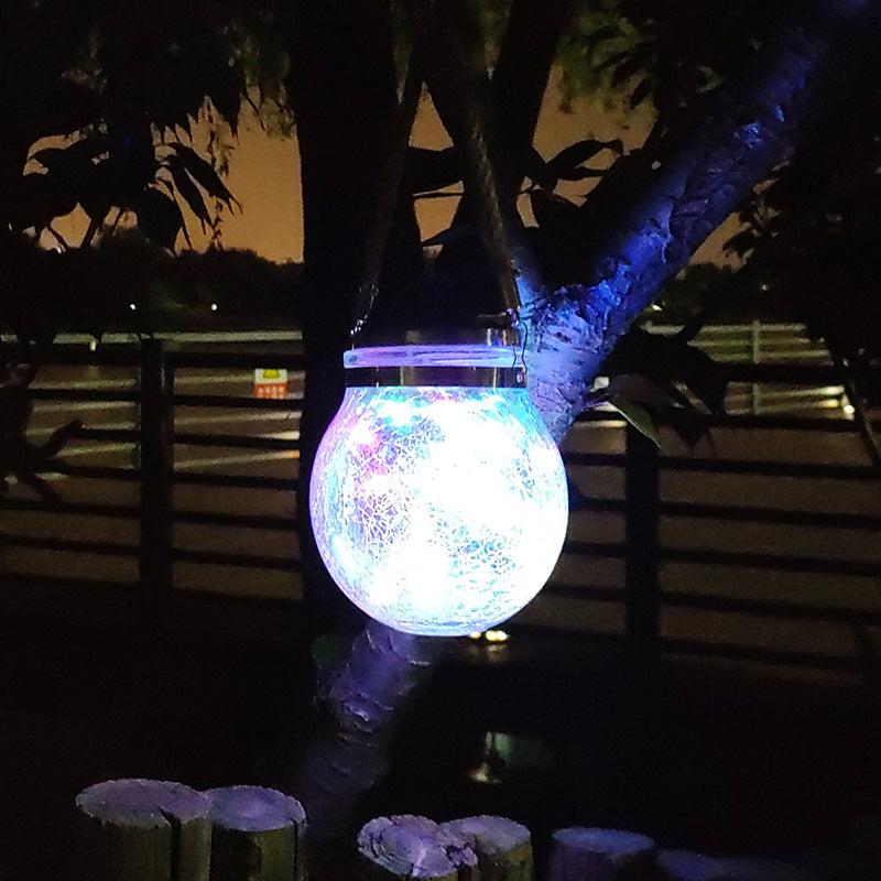 Cracked Glass Mason Jar Hanging Solar Outdoor Light